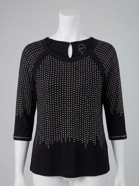 INC International Concepts Black Studded Scoop Neck Top